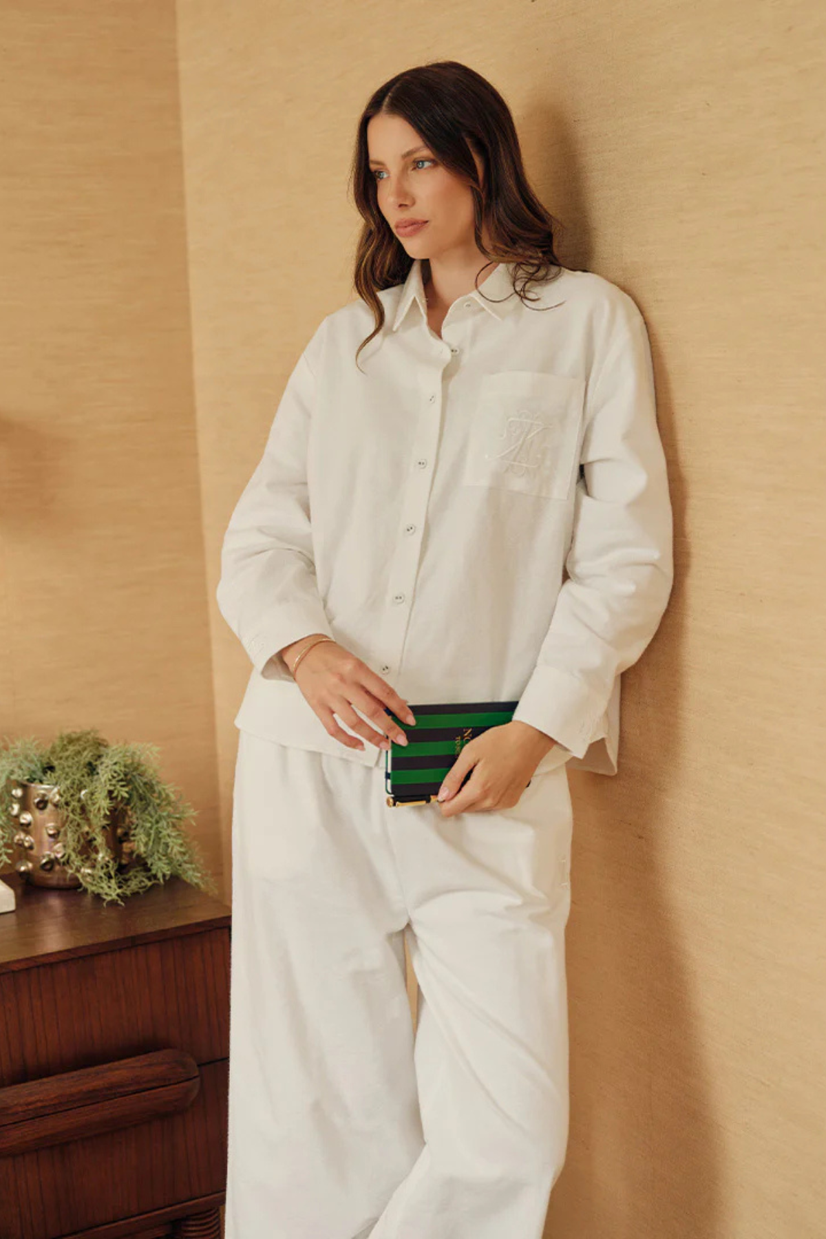 Insignia Flannel Long Sleeve Pyjama White