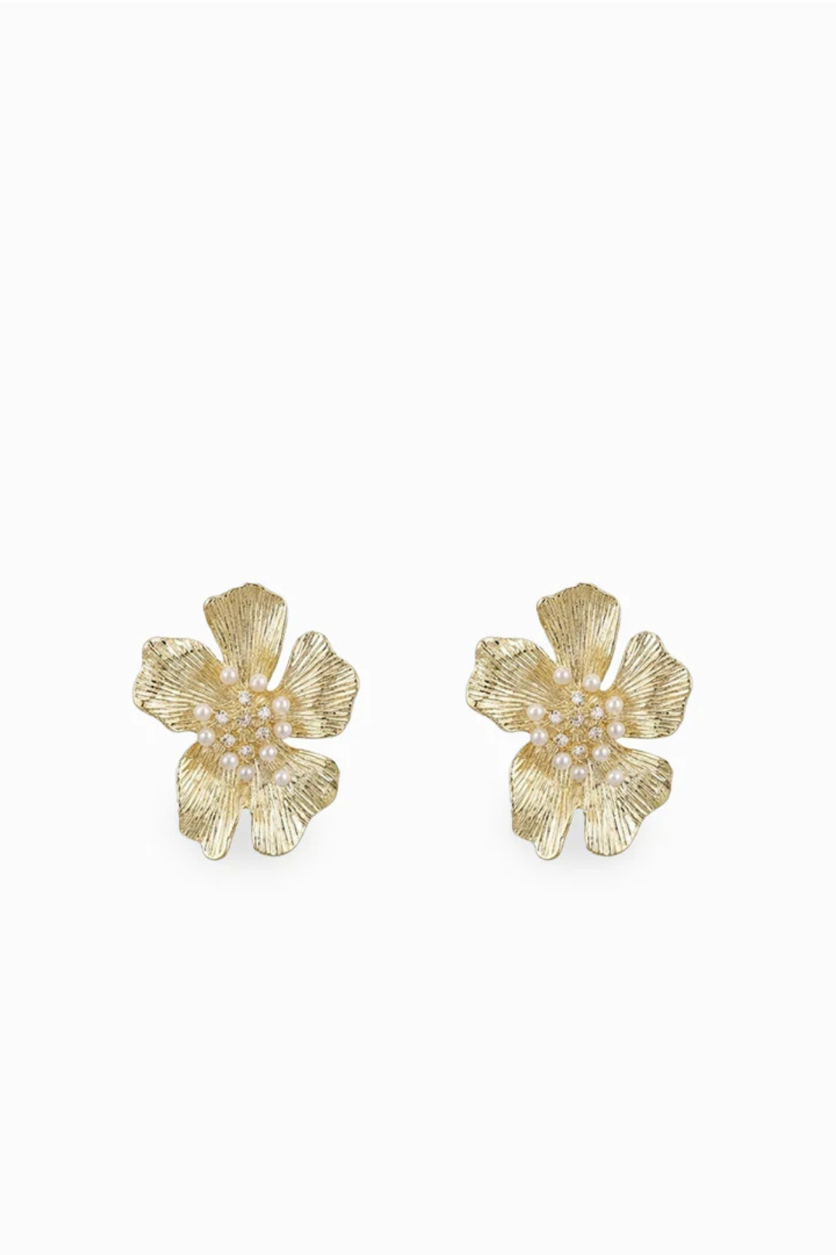 Pearl Centred Flower Studs Gold