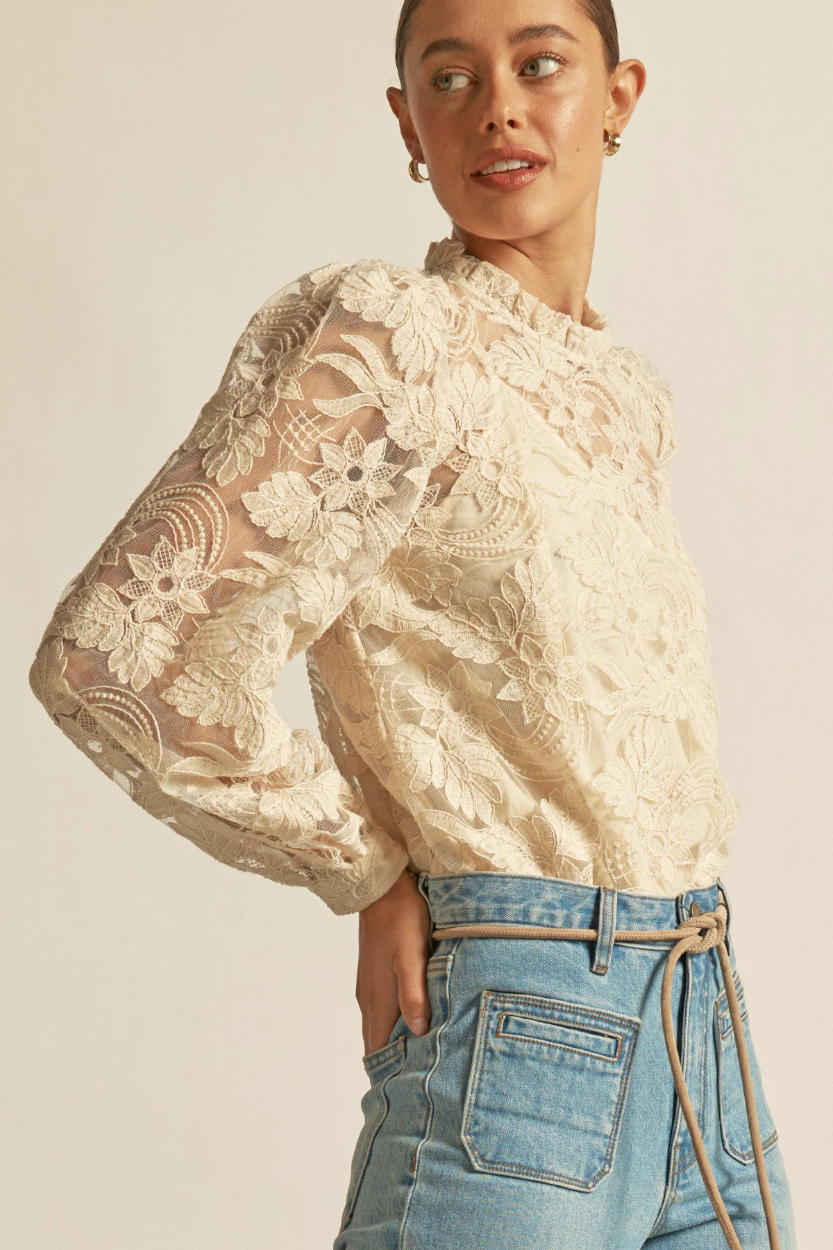 Glint Top Ecru