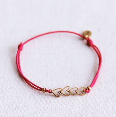 Gold Hearts Bracelet Fuchsia