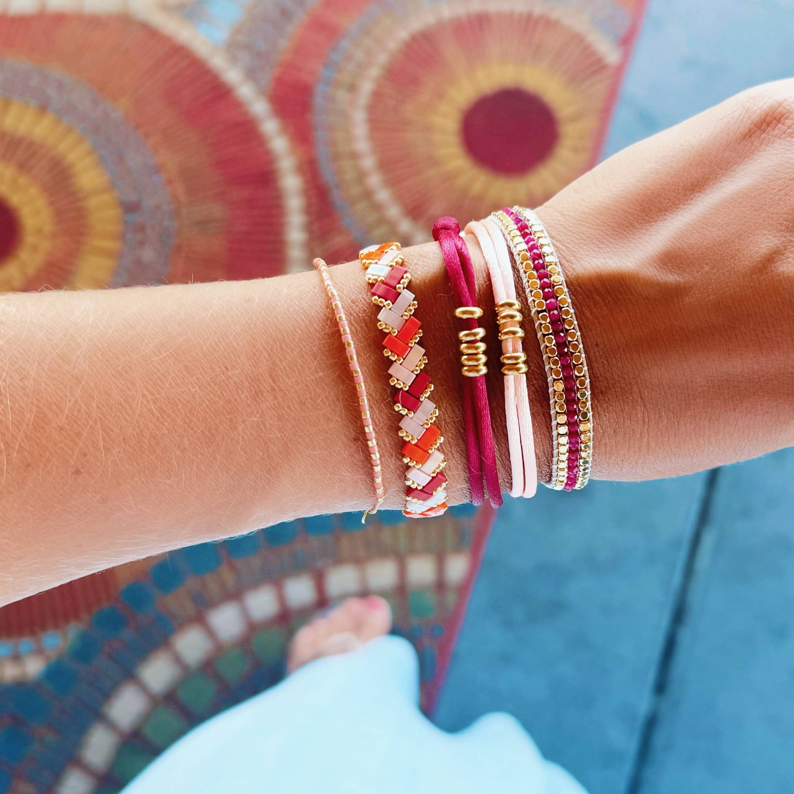 Cherry Gemstones & Gold Weave Bracelet