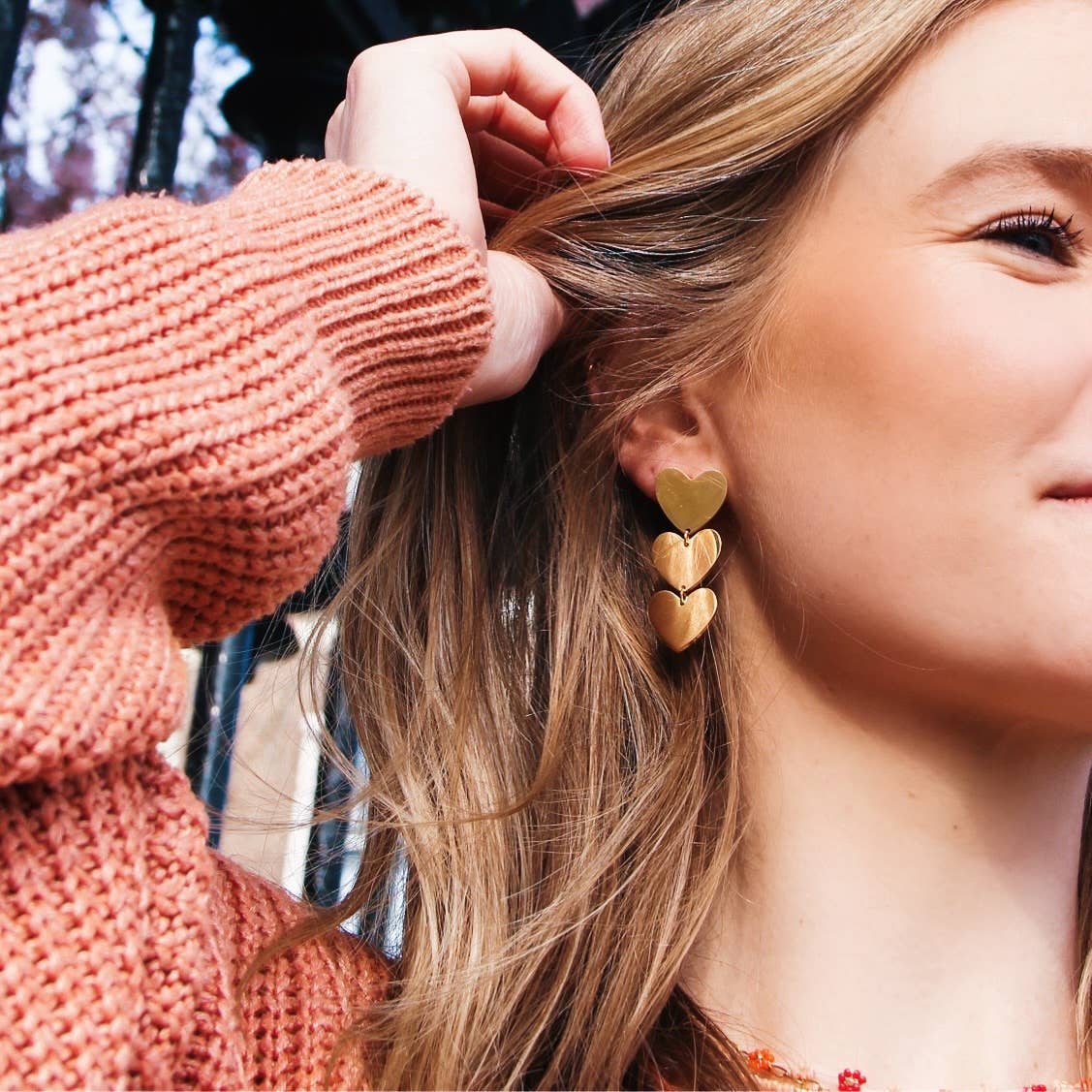 Statement Triple Heart Earrings
