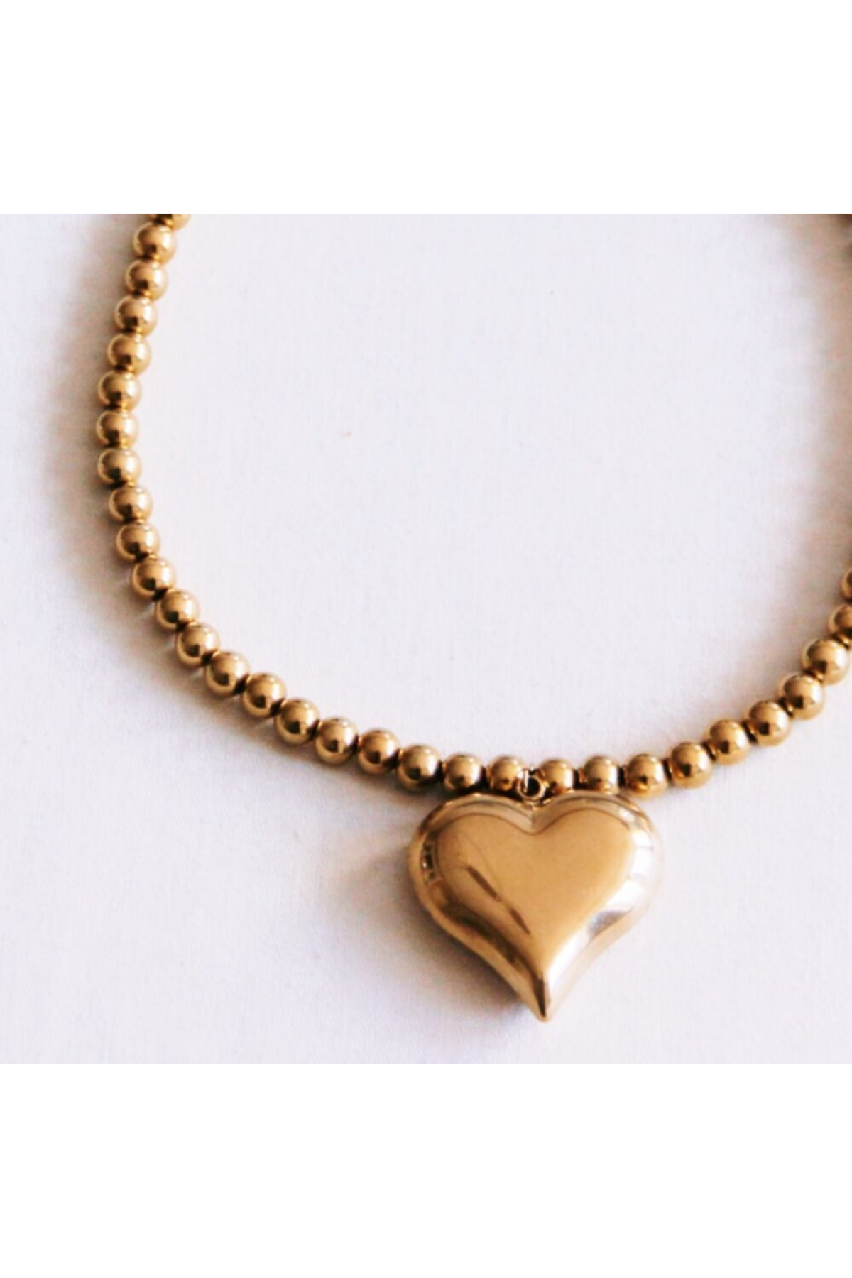 Beaded Necklace Large Heart Gold