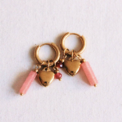 Pink Facet Heart Drop Earring