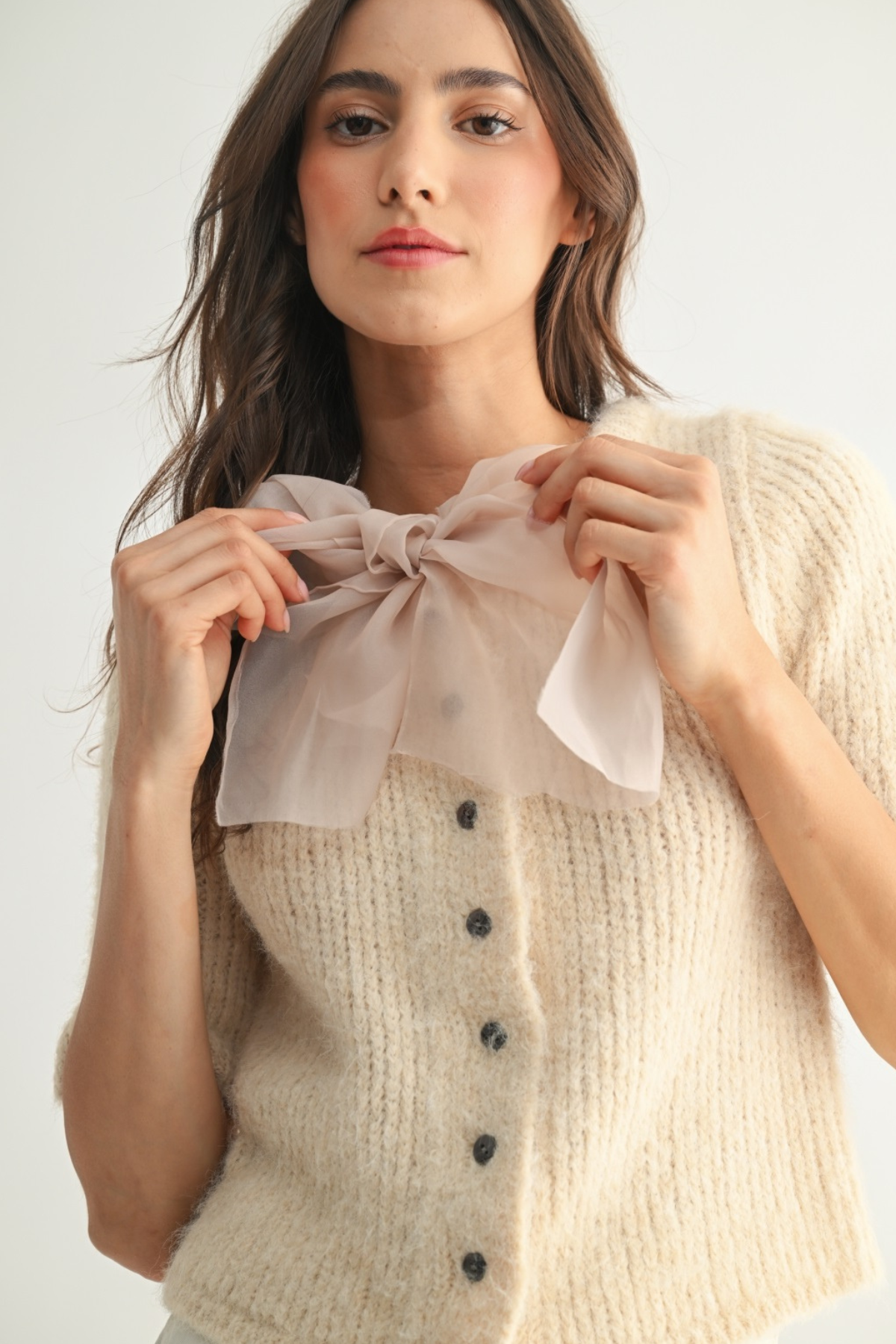 Grace Chiffon Bow Cardigan