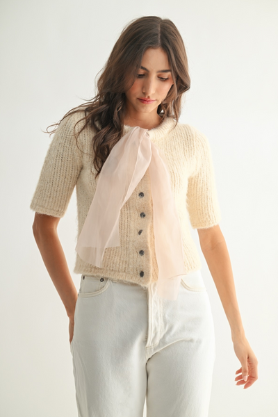Grace Chiffon Bow Cardigan