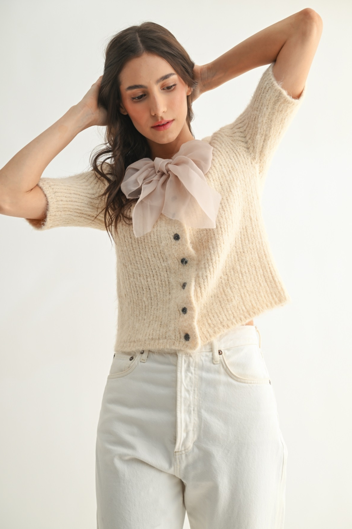 Grace Chiffon Bow Cardigan