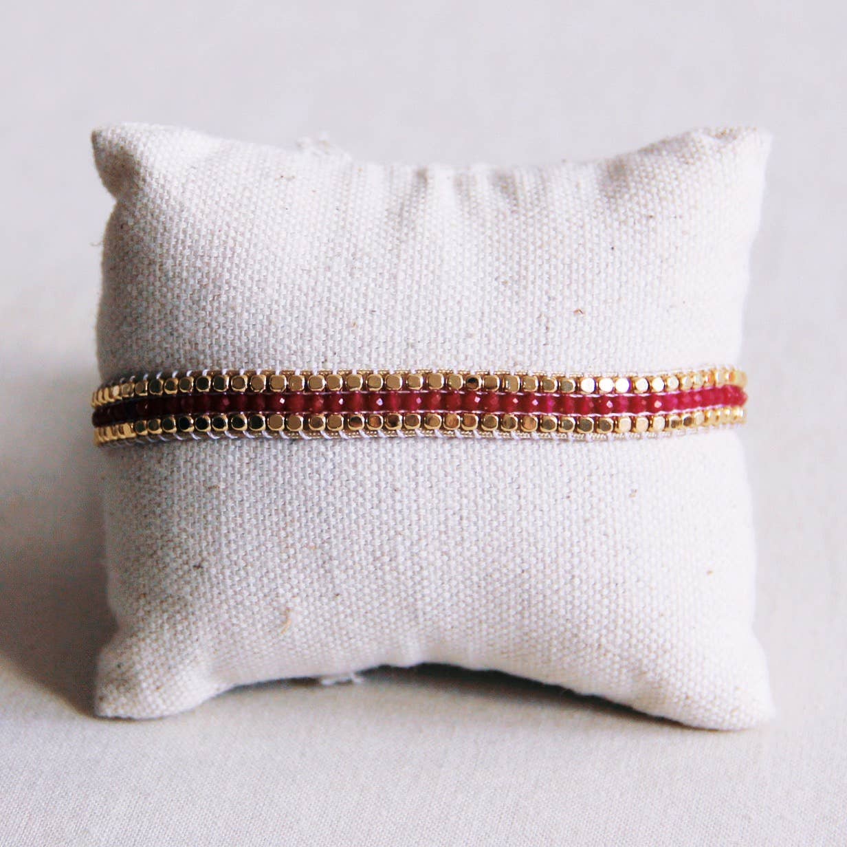 Cherry Gemstones & Gold Weave Bracelet