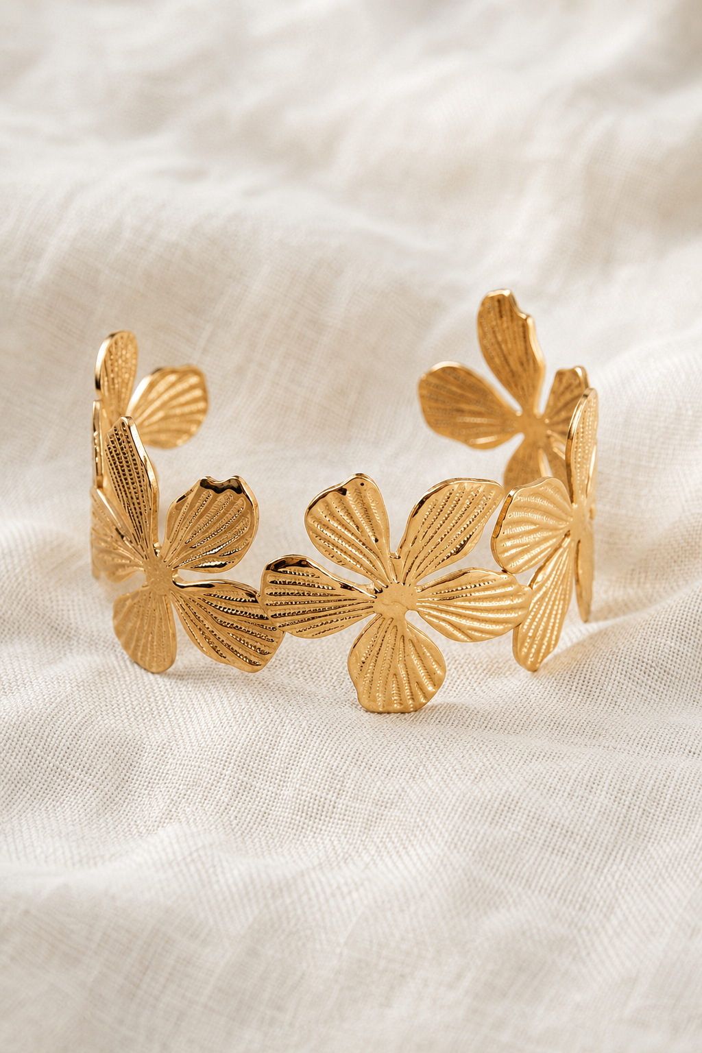 Large Wide Flower Bangle Cuff