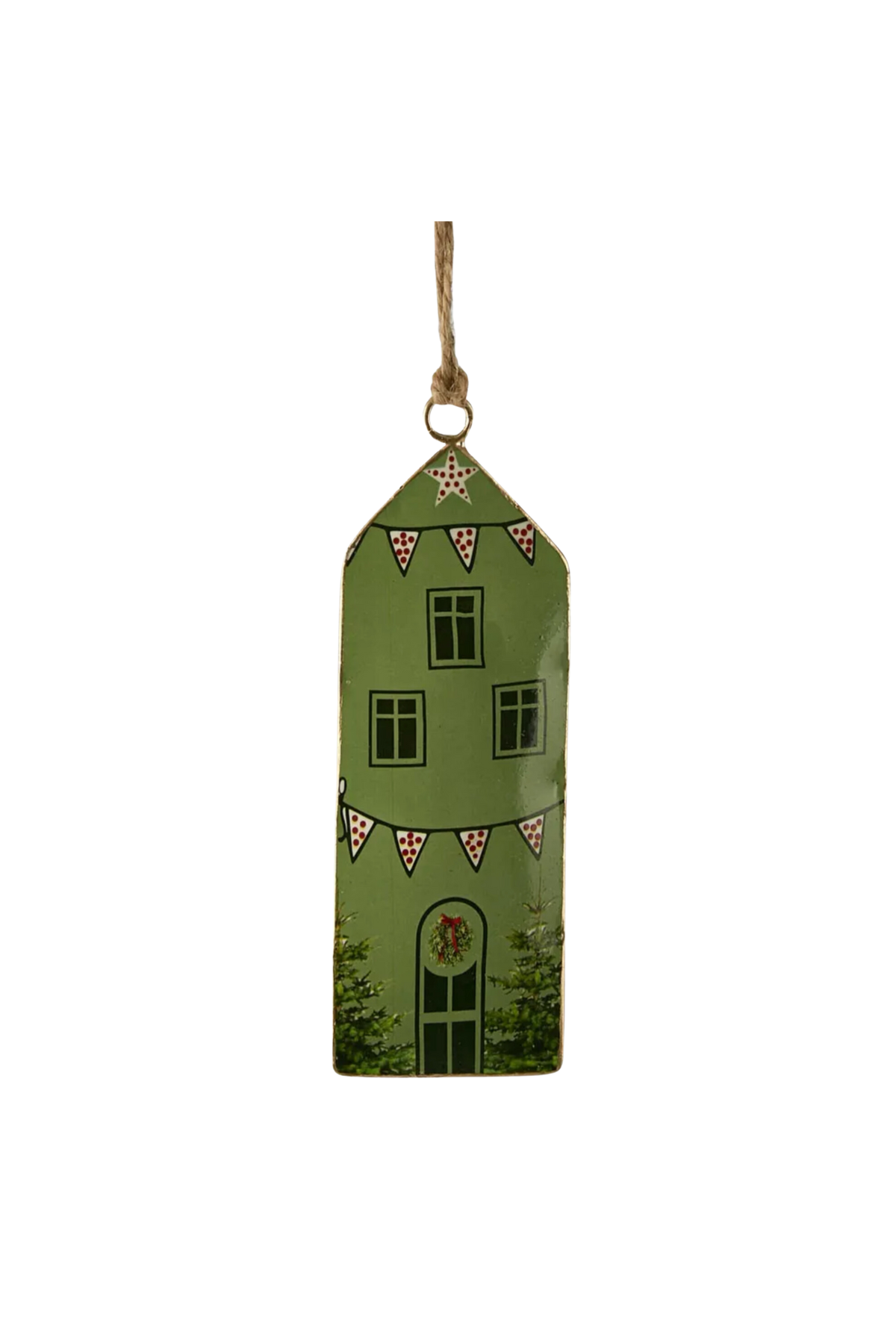 Village Enamel House Hanging Ornament Green