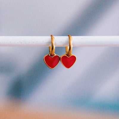 Red Heart Earring Hoops