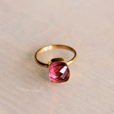 Square Crystal Stone Magenta Ring