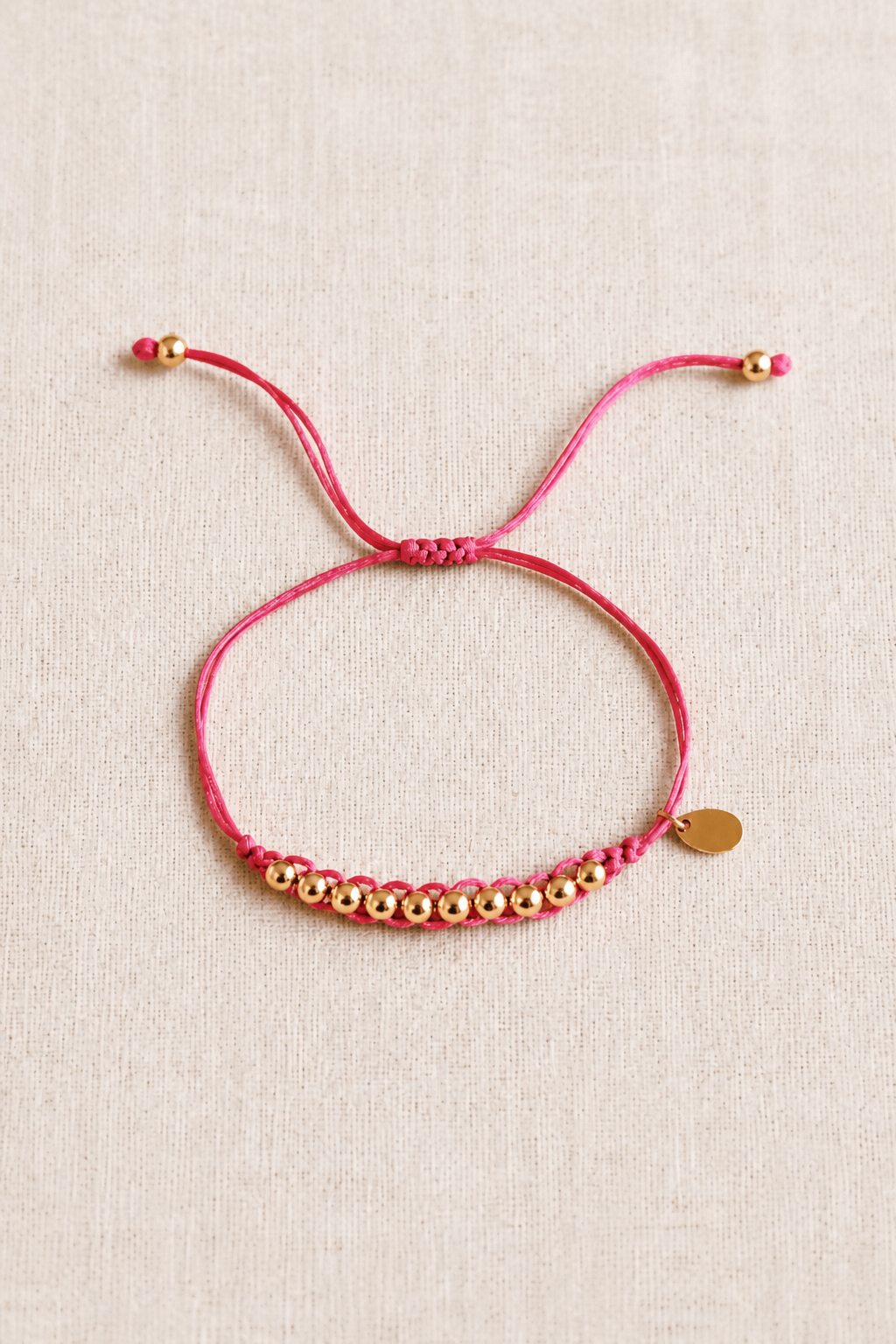 Satin Cord Bracelet Gold Beads Pink