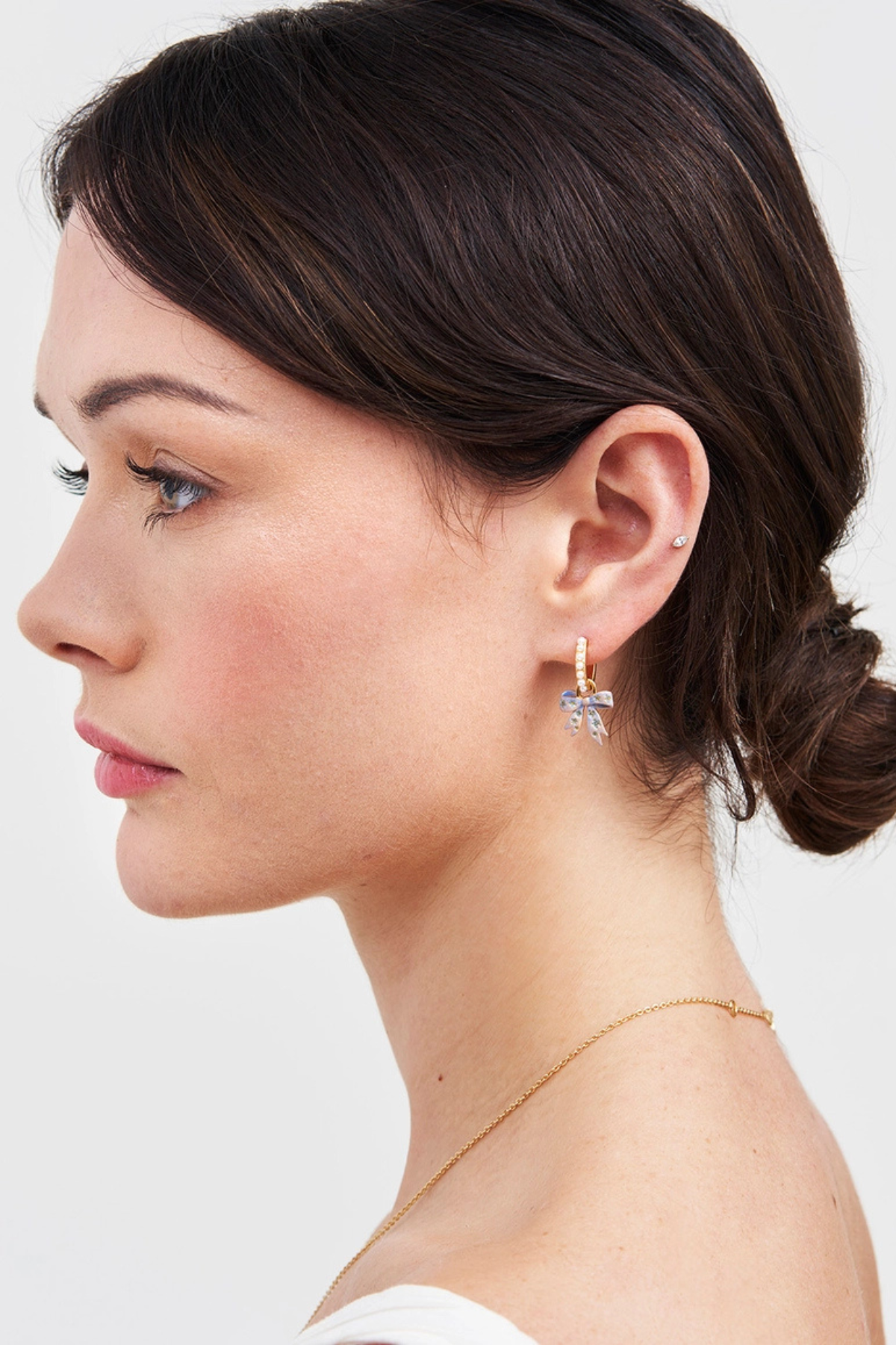 Bow Pearl Huggie Earrings