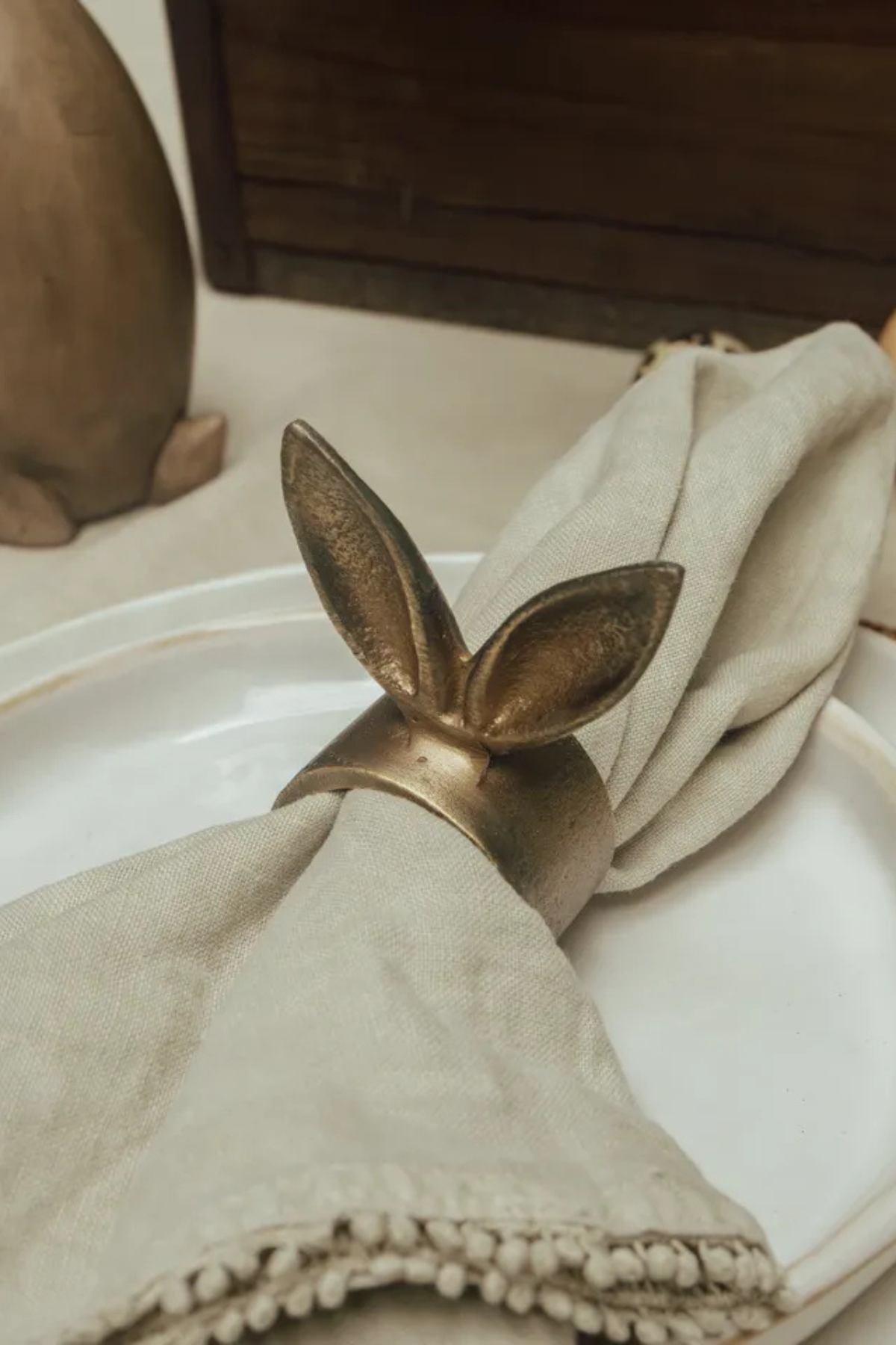 Rabbit Ears Napkin Ring Antique Brass