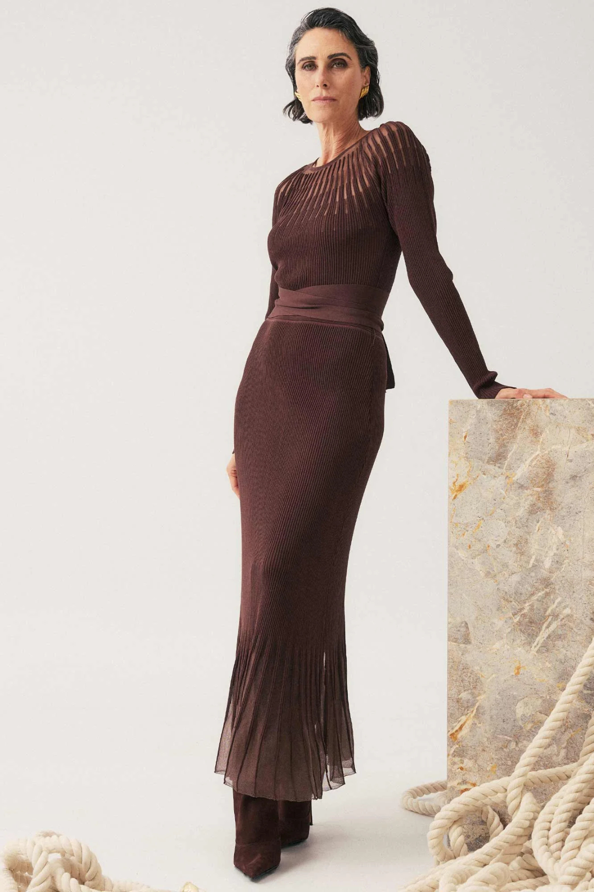 Rhiannon Sheer Knit Dress Mocha