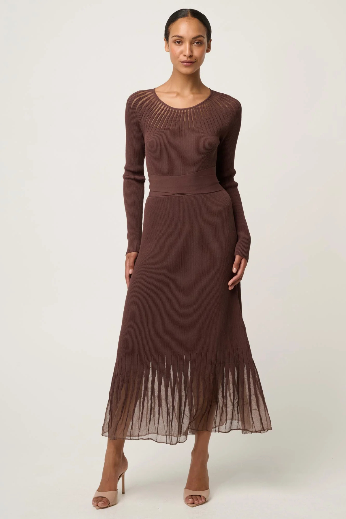 Rhiannon Sheer Knit Dress Mocha