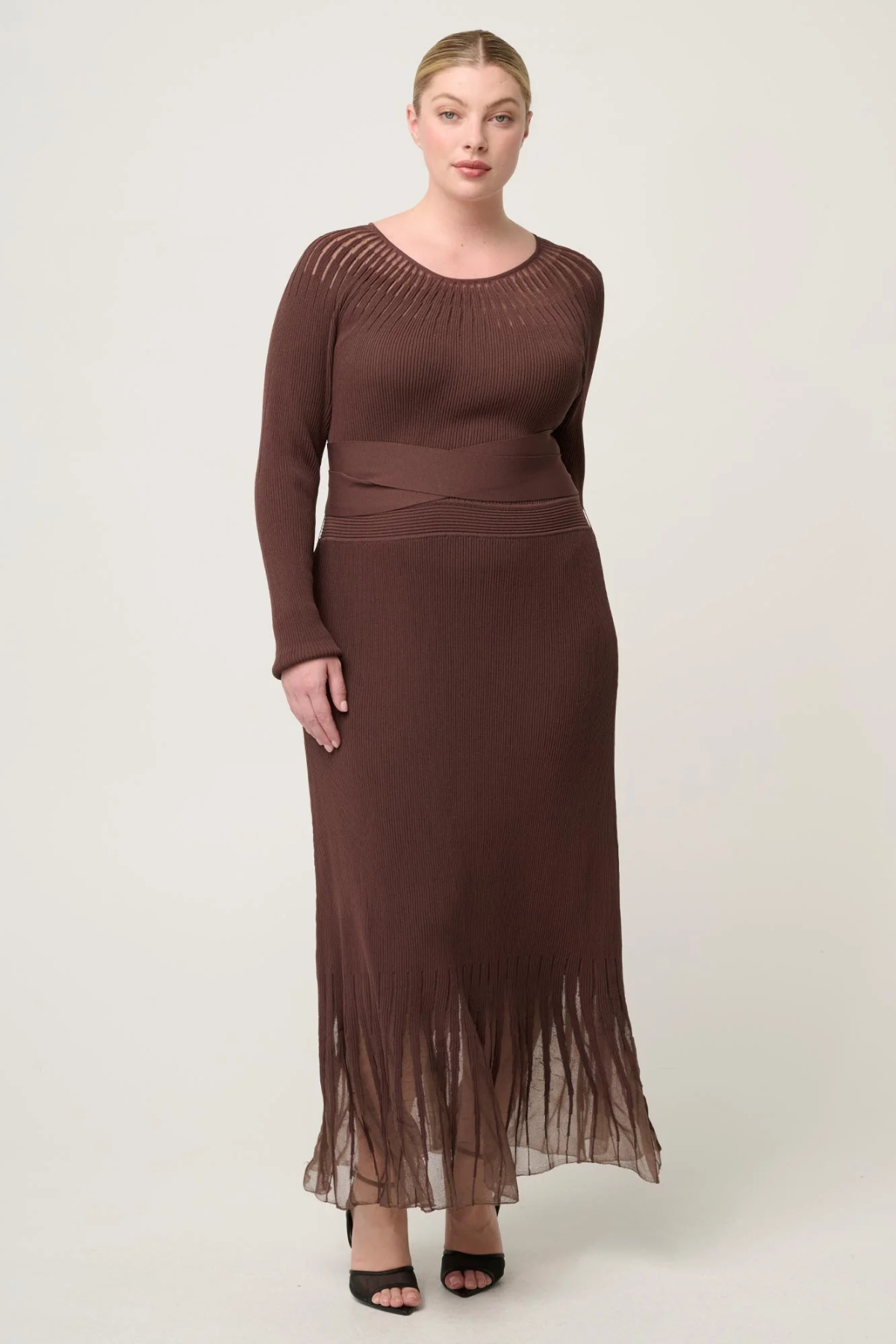 Rhiannon Sheer Knit Dress Mocha