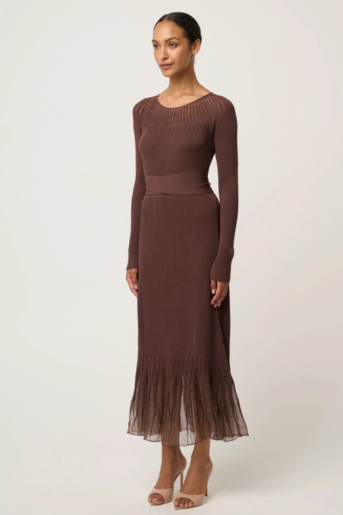 Rhiannon Sheer Knit Dress Mocha