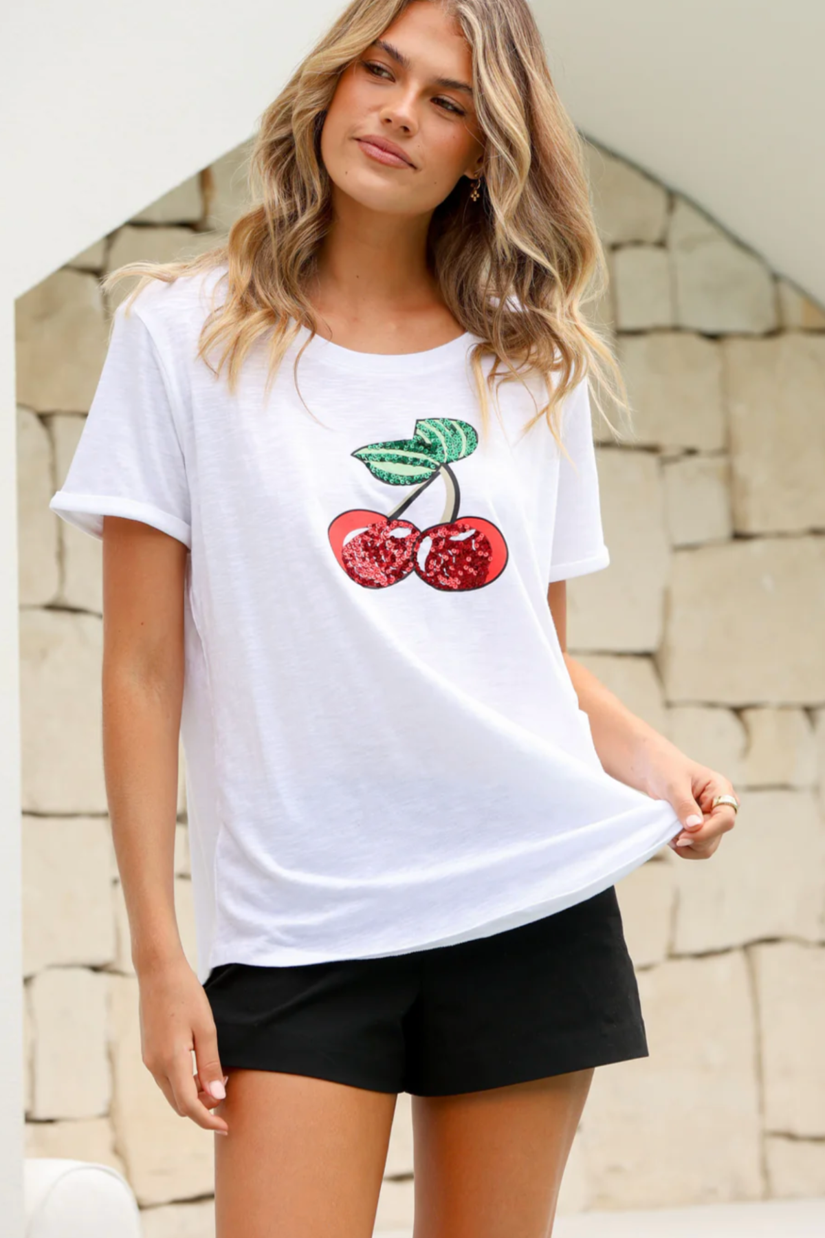 Sequin Cherry Tee