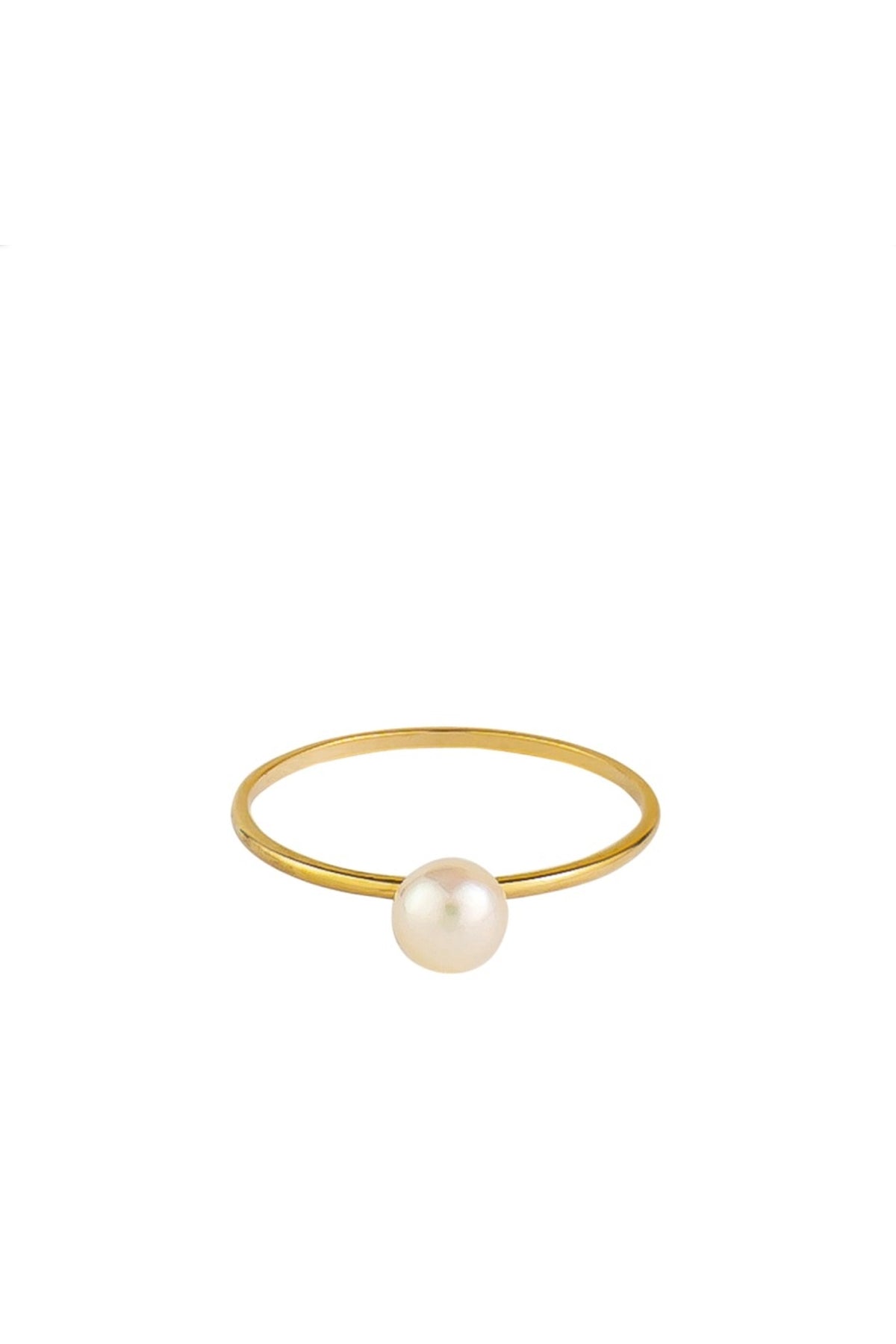 Gold Dainty Single Pearl Ring