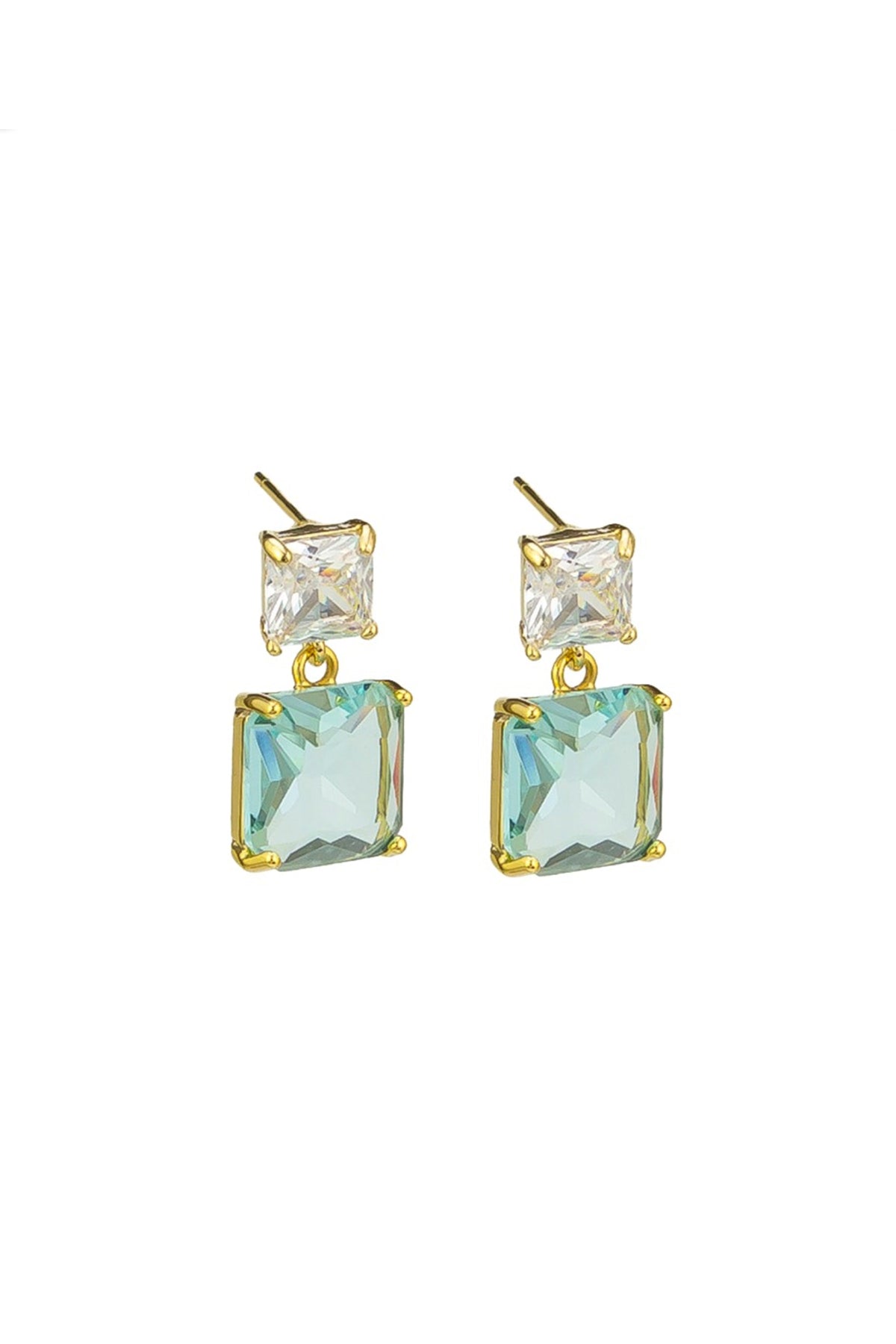 Gold Aqua Crystal Drop Earring