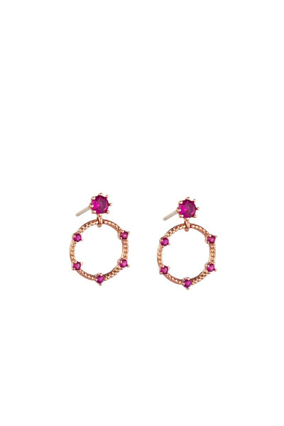 Rose Gold Ruby Halo Earring
